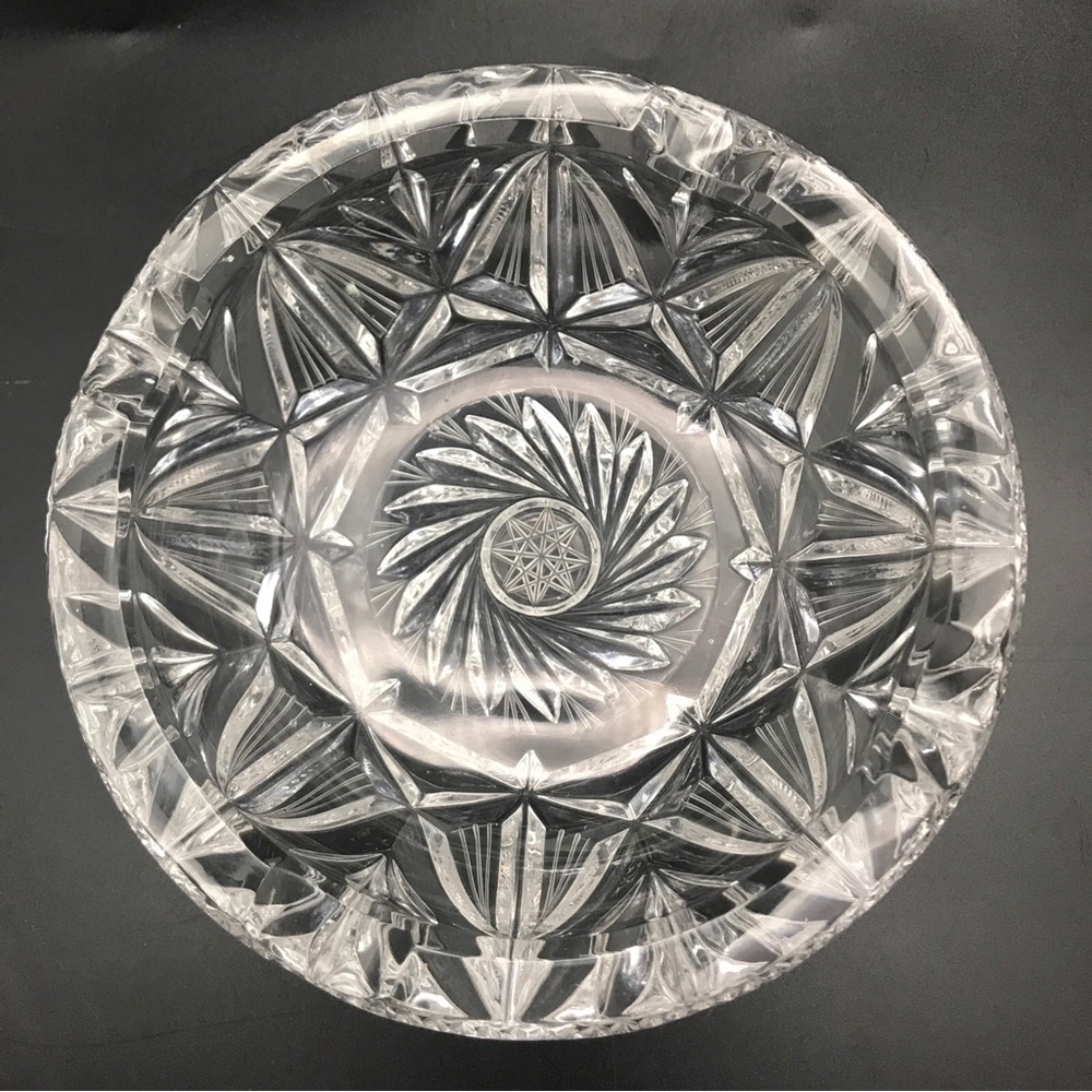 Vintage Lead Crystal Brilliant Cut Clear Glass Cigar Cigarette Ashtray 5” Heavy